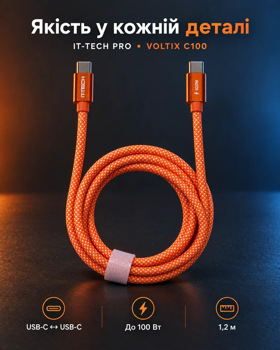 Кабель IT-TECH PRO VOLTIX C100, помаранчевий